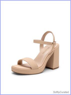 DREAM PAIRS Women's Block Heel Platform Sandals Faux Leather Ankle Strap Open